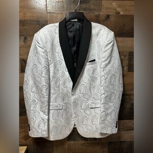 COOFANDY Men’s Silver Paisley Tuxedo Jacket Black Shawl Lapel Size L